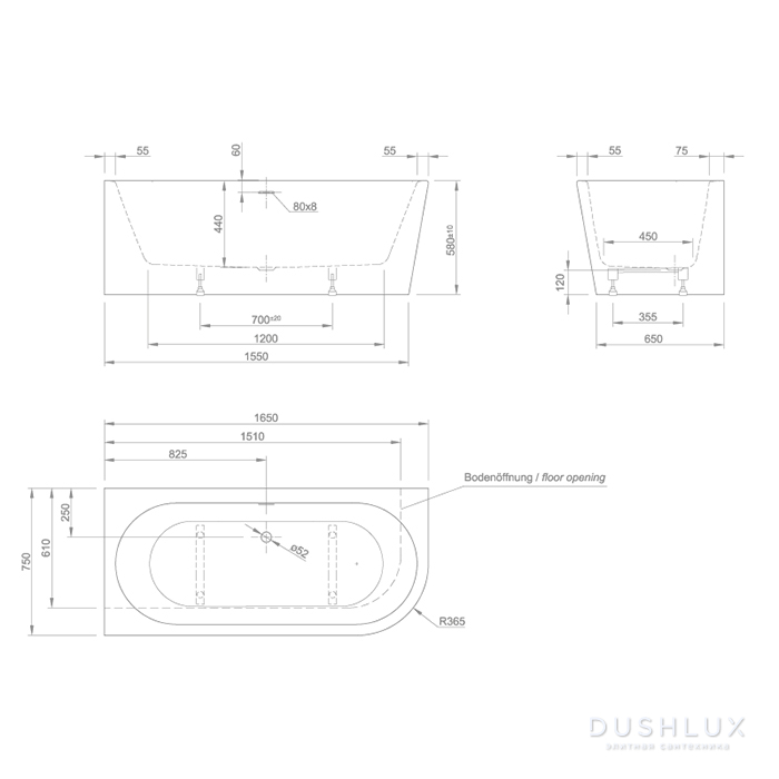 KNIEF Wall XS Corner R Ванна 165x75х58см., с щелевым переливом, без сл