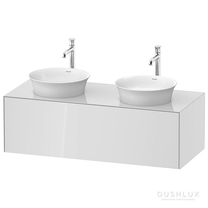Фото Duravit White Tulip Тумбочка подвесная 130x55x40.8 см, 2 раковины, 1 выдвижной ящик, цвет: белый высокоглянцевый