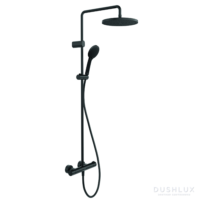Фото Duravit Wave Душевая система с термостатом, ручной душ с регулировкой высоты, душевой шланг 1600 мм, ручной душ 3 режима 110 мм, цвет: черный матовый