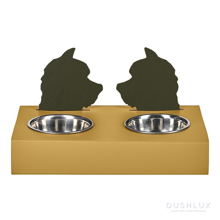 ADJ Подставка с мисками Dog, хром, 40x22xH7.5 см., цвет: горчичный/оливковый