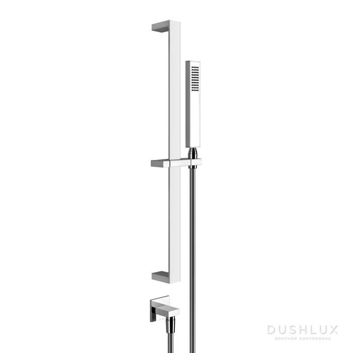 Фото Gessi Rettangolo Душевая штанга с ручным душем и выводом воды из стены, цвет: хром