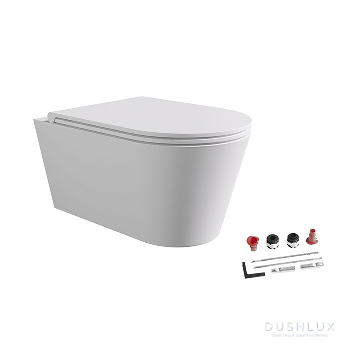Фото Alice Hide Round Унитаз 57х37см., подвесной, безободковый, с сиденьем и крышкой с микролифтом, с набором для крепления, цвет: белый матовый