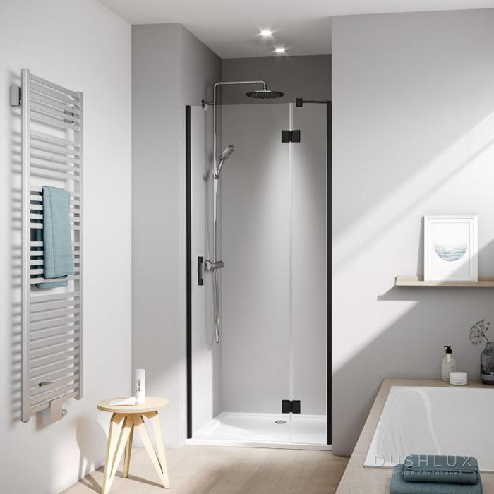 Фото Kermi LIGA Дверь в нишу LI SFR 100x200см., Schwarz Soft+прозрачное стекло с Kermiclean, цвет: черный