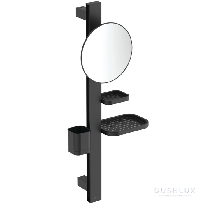 Фото Ideal Standard Alu+ Комплект аксессуаров, штанга 70см., увеличительное зеркала 20см., полочки 20.8см., стаканчик, маленькие полочки 13см., цвет: Черный матовый