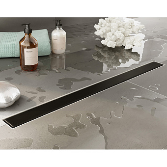 Plumberia Selection Трап душевой PS MODULAR 4x60см., 2устор. накладка из нерж. стали, комбинир. затвор с горизонт. выпуском Ду 50мм., 40л/мин., цвет: черный матовый