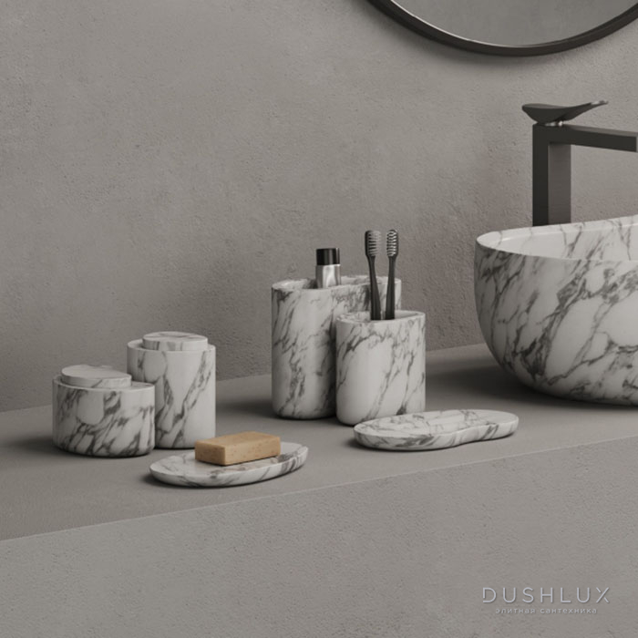 Фото Dea Design Marble Стакан настольный, 15x10хh15см., из мрамора, цвет: Statuario White