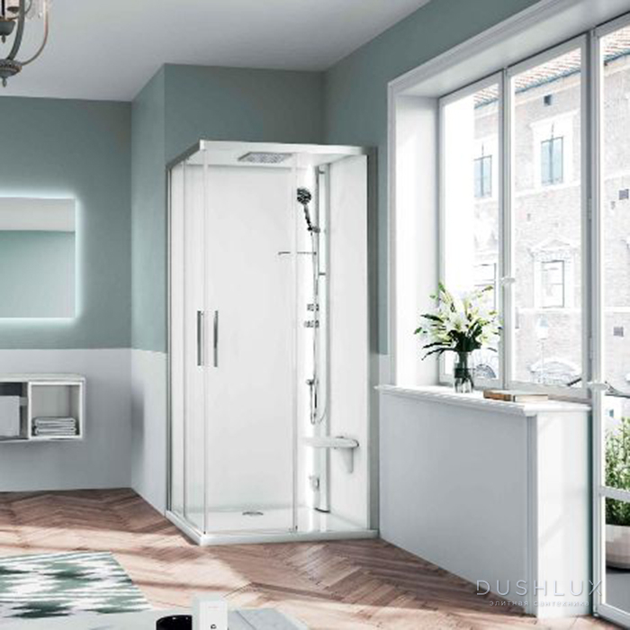 Фото Novellini Glax Душевая кабина 90х90х217см., Standart, смеситель термостатический, цвет: Silver