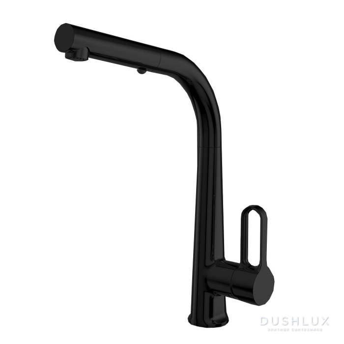 Фото Fima Carlo Frattini Kitchen Смеситель для кухни, на 1 отв., с выдвижной лейкой Skinny, цвет: черный матовый