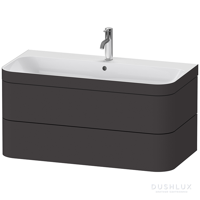 Фото Duravit Happy D.2 Plus Комплект мебели подвесной, 97.5x49x46.8см, 2 ящ, с 1 отв для смес, в компл.с сиф и донным клап, раковина bi-color, цвет: графит супермат