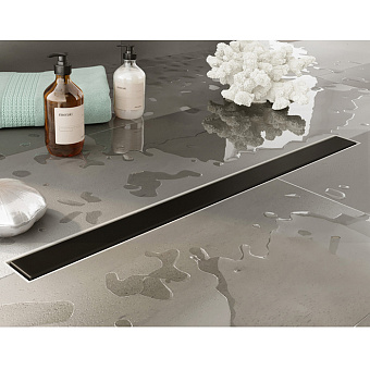 Plumberia Selection Трап душевой PS MODULAR 4x70см., 2устор. накладка из нерж. стали, комбинир. затвор с горизонт. выпуском Ду 50мм., 40л/мин., цвет: черный матовый