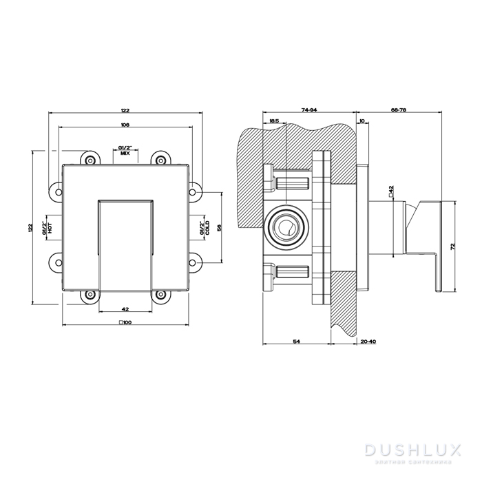 Gessi Rettangolo Смеситель для раковины, встраиваемый, однорычажный ...