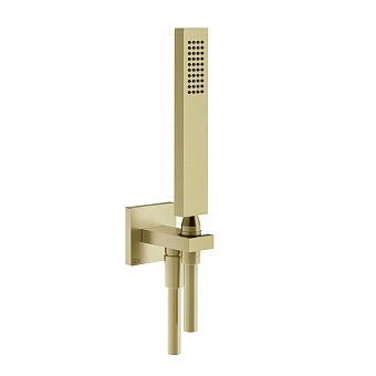 Gessi Rettangolo Душевой комплект: вывод на 1/2”, держатель, шланг 150см и душевая лейка, цвет: Brush Brass PVD