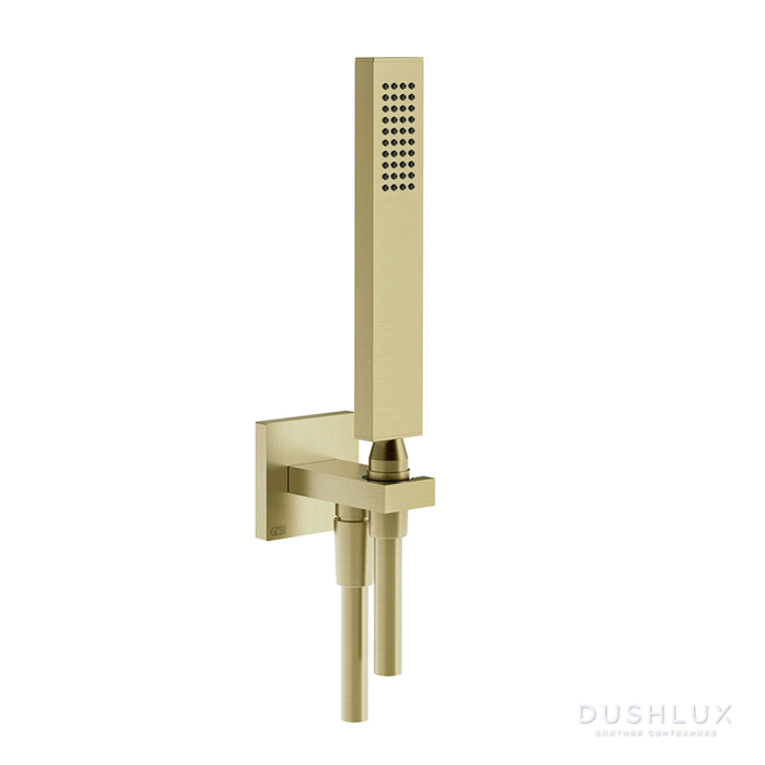 Фото Gessi Rettangolo Душевой комплект: вывод на 1/2”, держатель, шланг 150см и душевая лейка, цвет: Brush Brass PVD