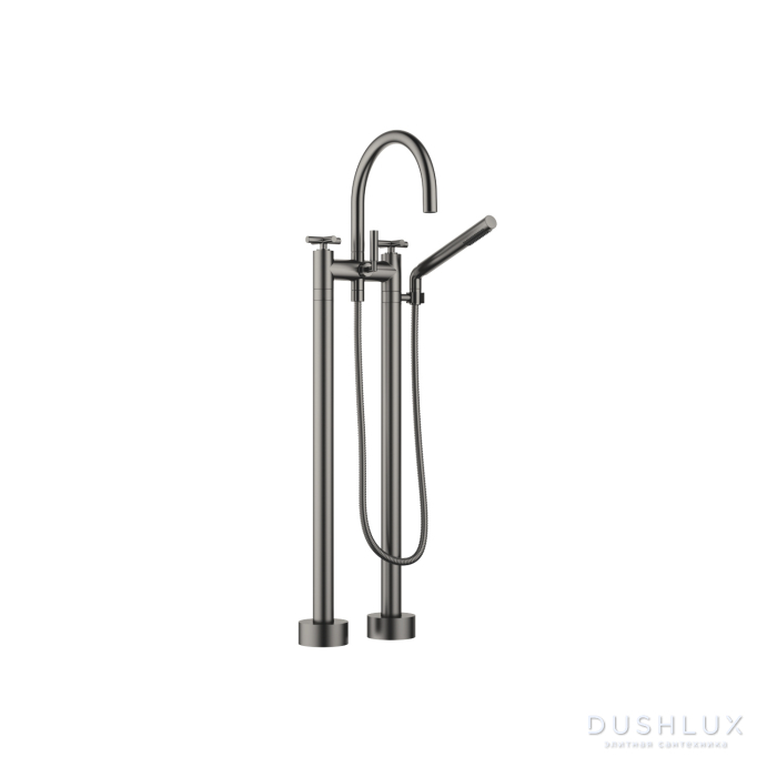 Фото Dornbracht Tara. Смеситель для ванны, напольный, с ручным душем, цвет: Dark Platinum matt