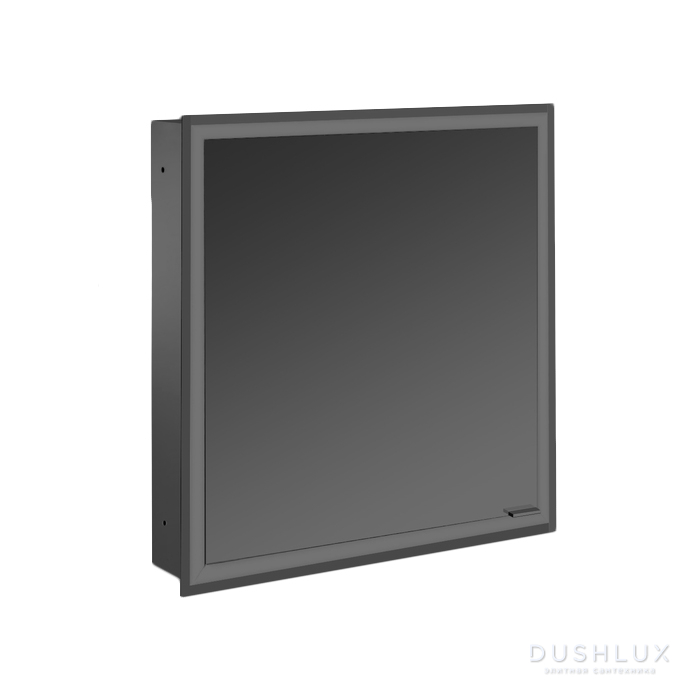 Фото EMCO Prime Зеркальный шкаф 60x70см., с подсветкой, встраиваемый, 1 дверь, L, 2 полки, розетка, цвет: черный