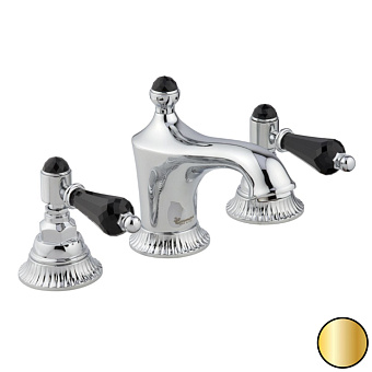 Emmevi The One Atena Смеситель для раковины, 3 отверстия, черные кристаллы Swarovski, цвет: золото