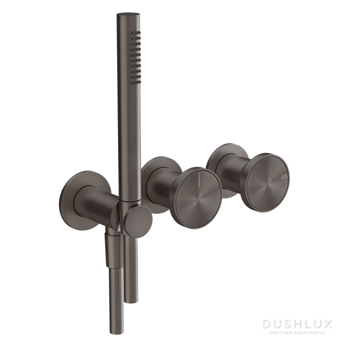 Фото Gessi Origini Смеситель для ванны, встраиваемый, на 2 выхода, с ручной лейкой, цвет: Black Metal Brushed PVD