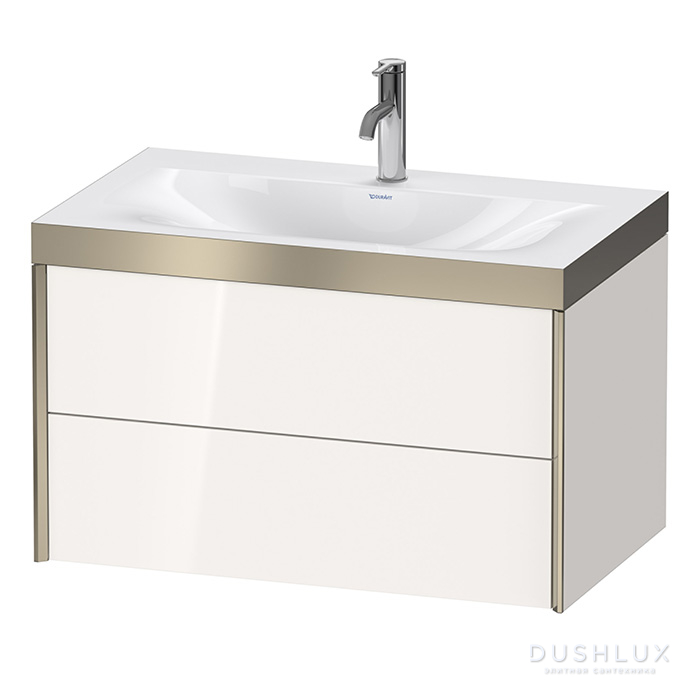 Фото Duravit XViu Тумба подвесная 80x48x50.3см с раковиной, с 2 выдв ящик, с 1 отв под смес, без перелива, цвет: белый глянцевый/champagne matt