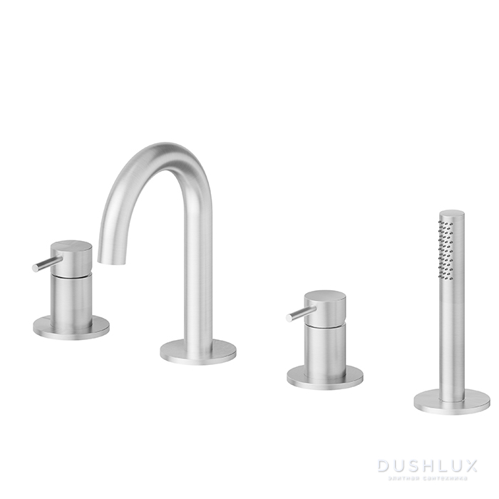 Фото Newform X-Steel 316 Смеситель на борт ванны, 4 отв., с ручным душем и шлангом, цвет: нержавеющая сталь