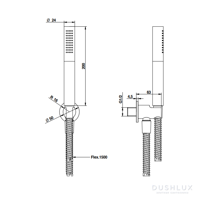 Bongio Душевой гарнитур: ручной душ с гибким шлангом 1500 мм, цвет ...