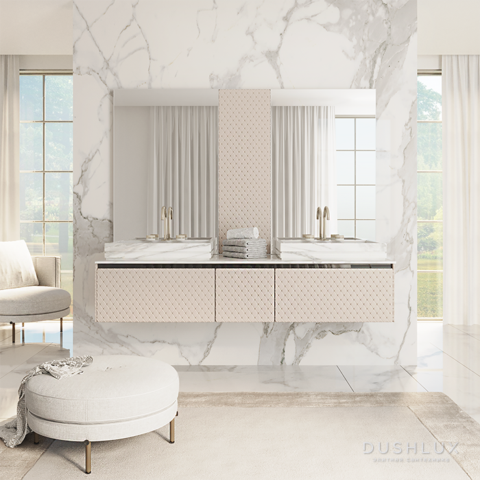 Фото VITAGE milldue edition FOUR SEASONS Тумба подвесная 180х56х35см, с мраморной столешницей, с 2 раковинами, отделка: agata leather