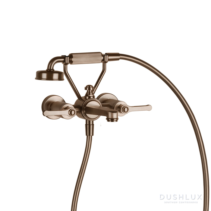 Фото Gessi Venti20 Смеситель для ванны настенный, с ручным душем и шлангом 150см., цвет: Copper Brushed PVD