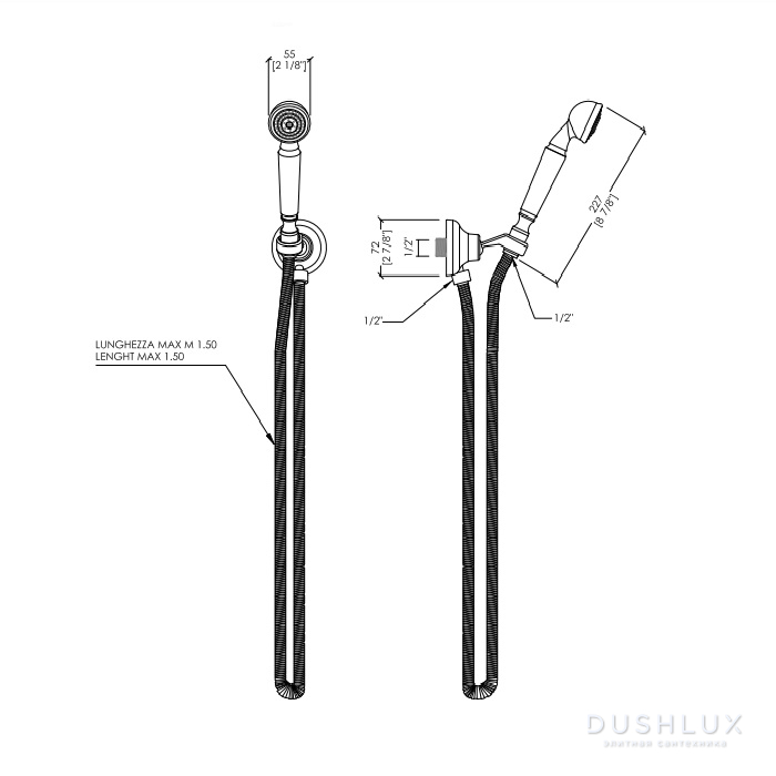 Devon&Devon Tribeca Лейка ручная для душа с гибким шлангом и держателем ...