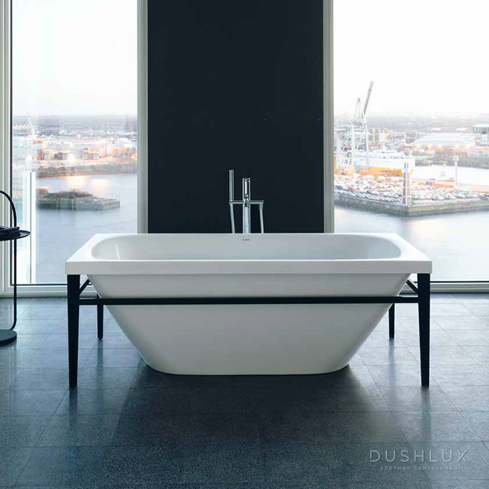Фото Duravit XViu Ванна 160х80 см, акриловая бесшовная панель, слив-перелив, цвет: матовый черный