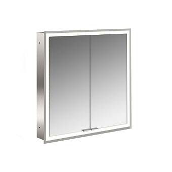 EMCO Prime Зеркальный шкаф 60x70см., с подсветкой, встраиваемый, 2 двери, 2 полки, розетка, цвет: белый
