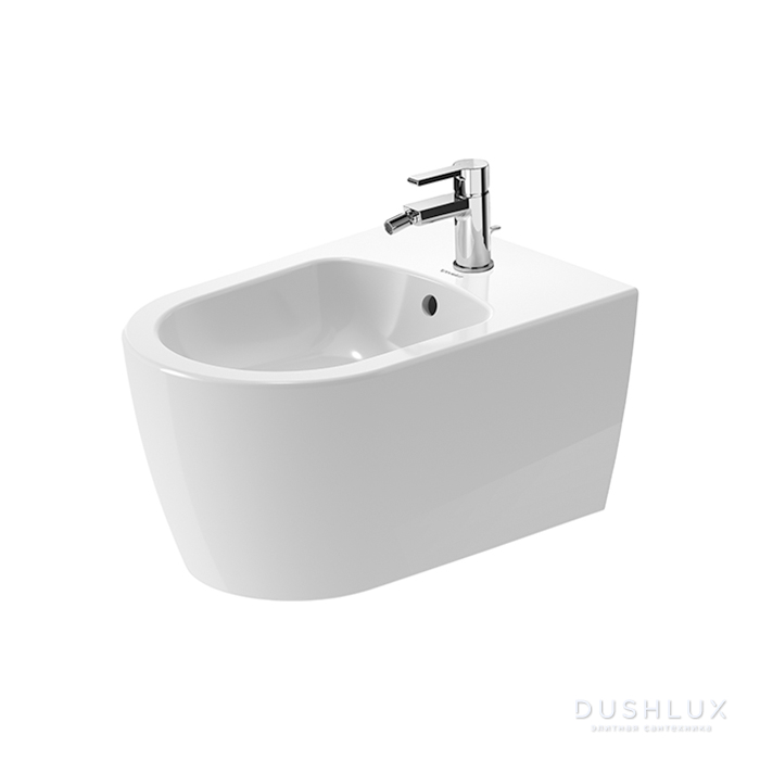 Фото Duravit Me by Starck Биде подвесное 57х37 см, с 1 отв., с креплением, с покрытием WonderGliss, цвет: белый