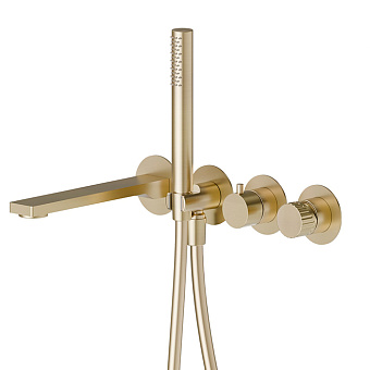 Newform Steel Line Смеситель для ванны, встраиваемый, с ручным душем, цвет: pvd brushed pale gold
