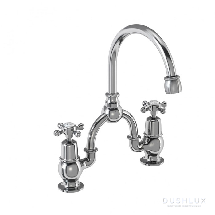 Фото Burlington Claremont Смеситель для раковины с 2-мя отверстиями с изогнутым изливом, цвет: хром