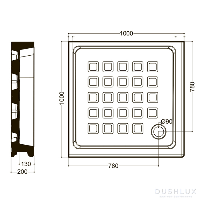KERASAN Retro поддон угловой квадратный 100х100см, диаметр слива 90 ...