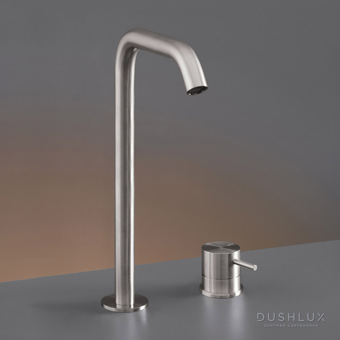 Фото CEA Design MILO360 Смеситель для раковины, высокий, 2 отв., с поворотным изливом, цвет: нержавеющая сталь