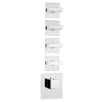 Bossini Rectangular Термостат для душа, встраиваемый, с девиаторм/3 запорных вентиля на 5 выходов, уст-ка верт/гор., цвет: хром