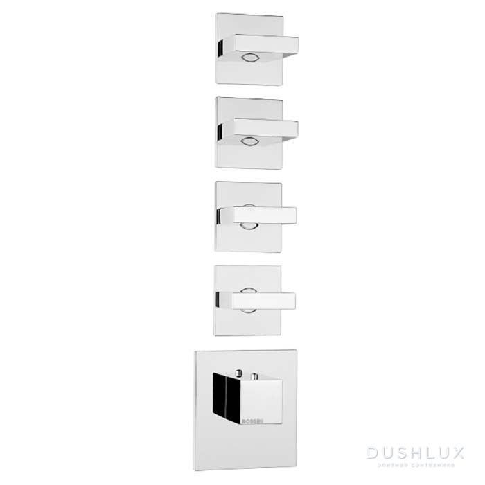 Фото Bossini Rectangular Термостат для душа, встраиваемый, с девиаторм/3 запорных вентиля на 5 выходов, уст-ка верт/гор., цвет: хром