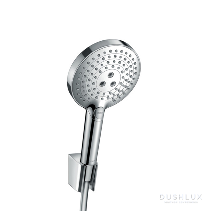 Фото Hansgrohe Raindance Select E Душевой набор: ручной душ 120, 3jet (Rain, RainAir, Whirl), держатель, шланг 1,6м, цвет: хром