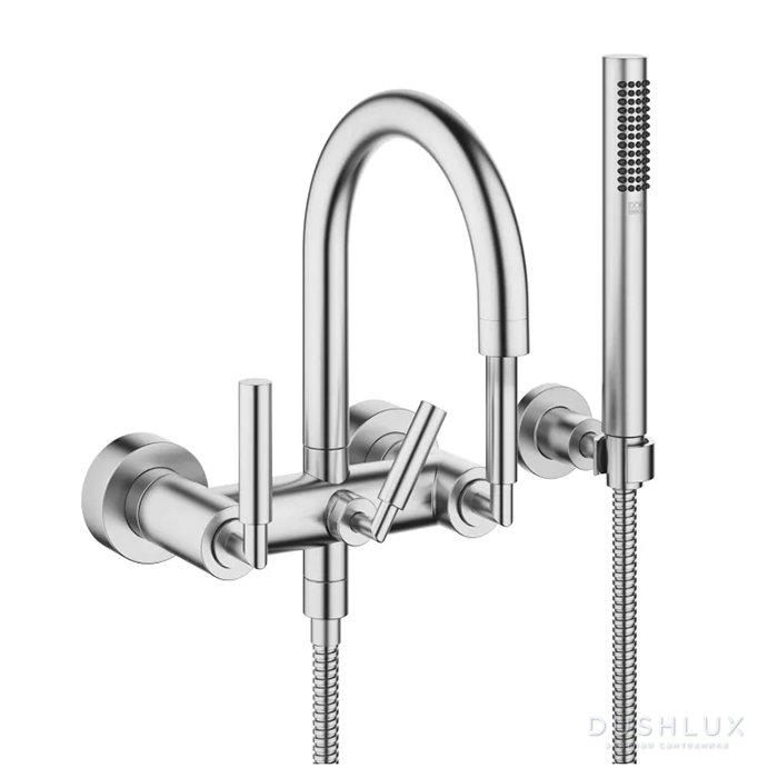 Фото Dornbracht Tara Смеситель для ванны, настенный, с ручным душем, цвет: Хром сатинированный