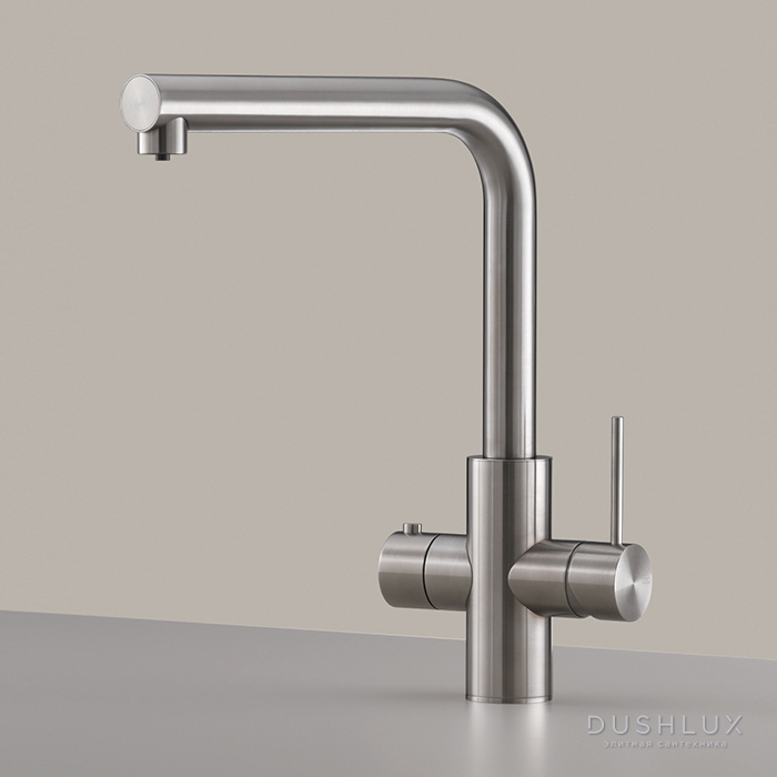 Фото CEA Design MILO360 Смеситель для кухни, 1 отв., с запорным вентилем и поворотным изливом, цвет: нержавеющая сталь