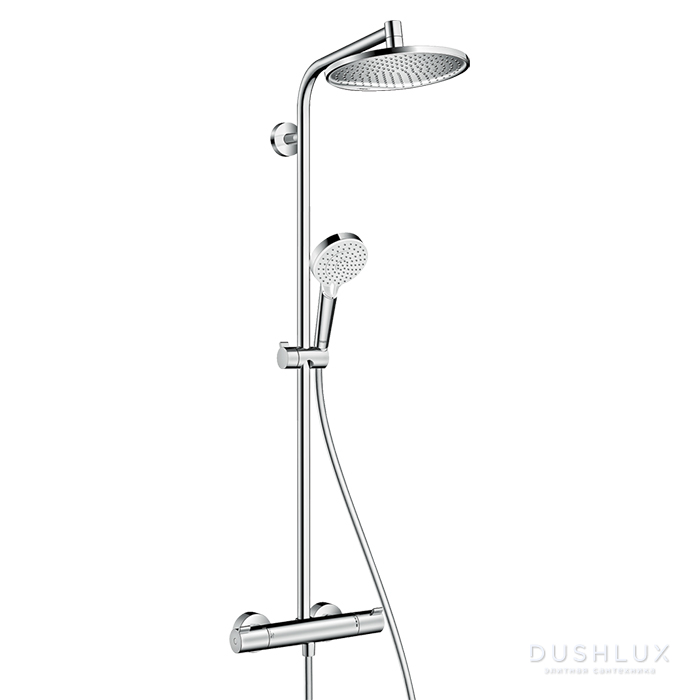 Фото Hansgrohe Crometta S Душевая система Showerpipe: верх.душ 240 1jet, ручн.душ, шланг, смеситель для душа, EcoSmart, цвет: хром