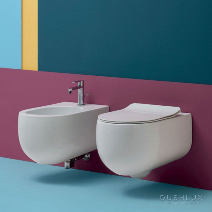 Фото Kerasan Flo биде NEW подвесное 54x37см с 1отв под смеситель, цвет: белый