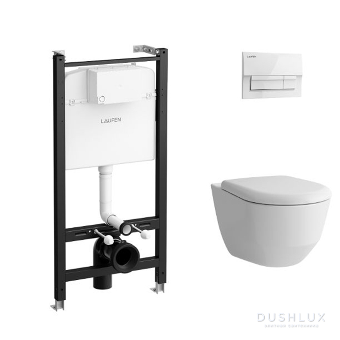 Фото Laufen Pro Унитаз подвесной, безободковый, Rimless, с инсталляционной системой, сиденье с крышкой SC, панель смыва, цвет: белый