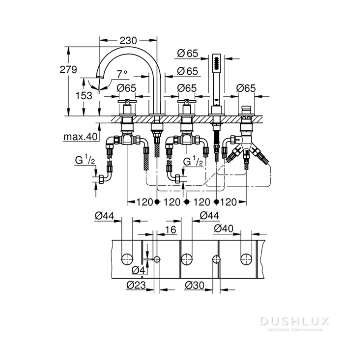 Grohe Atrio New Смеситель на борт ванны, 5 отв., цвет: темный графит ...