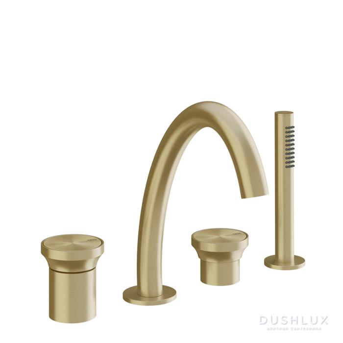 Фото Gessi Origini Смеситель для ванны, 4 отв., с ручной лейкой, цвет: Brushed Brass PVD