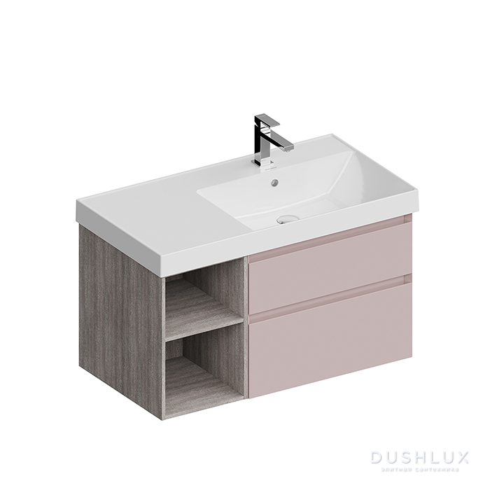 Фото Kerama Marazzi Cubo Тумба 90см., подвесная, с ящиками, правая, цвет: мальва матовая