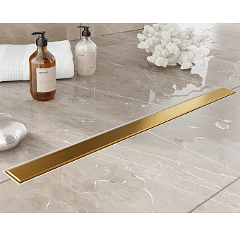 Plumberia Selection Трап душевой PS MODULAR 4x80см., 2устор. накладка из нерж. стали, комбинир. затвор с горизонт. выпуском Ду 50мм., 40л/мин., цвет: золото брашированная