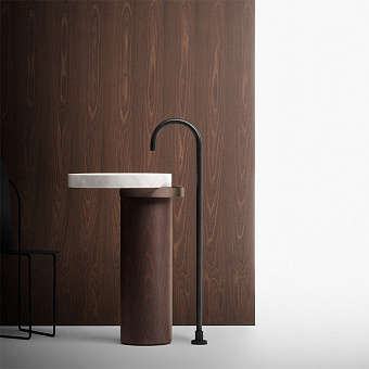 Falper Eccentrico trico Раковина 63x56x90 см, без отв., напольная, мраморная Carrara, полотенцедержатель матовая медь, цвет: коричневый орех