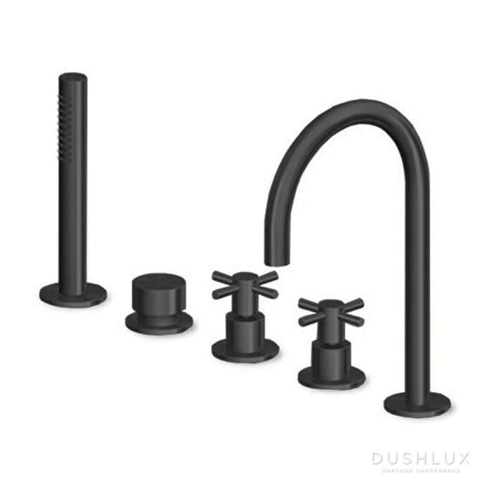 Фото Zucchetti Helm Смеситель на борт ванны, на 5 отв., с ручным душем, цвет: brushed total black PVD