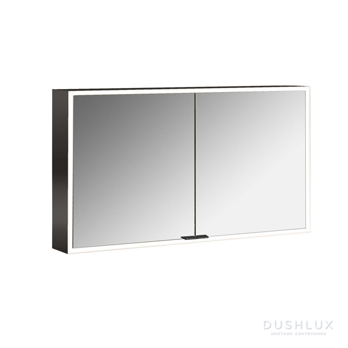 Фото Emco Prime Зеркальный шкаф 120см., с подсветкой LED Facelift навесная модель, 2-дверки, IP 20, цвет черный зеркальная задняя стенка