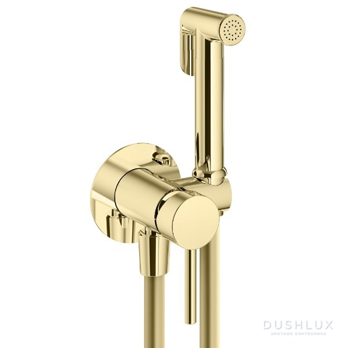 Фото Plumberia Selection IXO Гигиенический душ со смесителем, душем, держателем и шлангом PVC 125см., цвет: золото